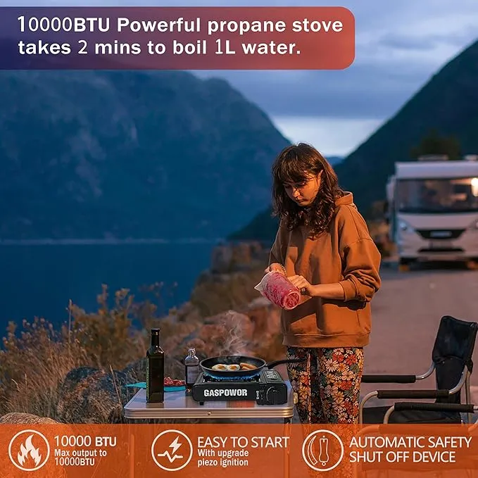 1-Burner Butane Stove,10000 BTU Single Burner with Carry Case,Automatic ignition Camping Stove,Portable Gas Stove,Precise Flame Control,Camp Stove for Outdoor Cooking, Camping,RV
