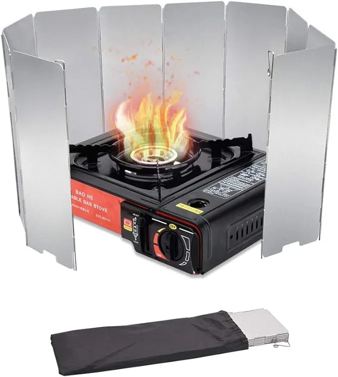 10/12/14/16 Plates Stove Windscreen, Aluminum Stove Windshield with Drawstring Bag, for Camping, Butane Stoves(10 Plates)