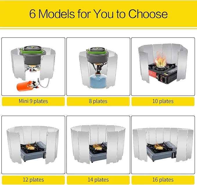 10/12/14/16 Plates Stove Windscreen, Aluminum Stove Windshield with Drawstring Bag, for Camping, Butane Stoves(10 Plates)