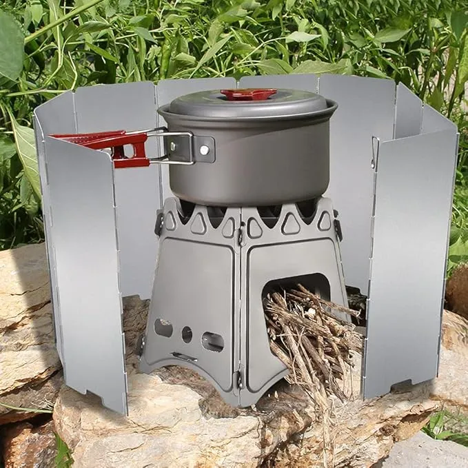 10/12/14/16 Plates Stove Windscreen, Aluminum Stove Windshield with Drawstring Bag, for Camping, Butane Stoves(10 Plates)