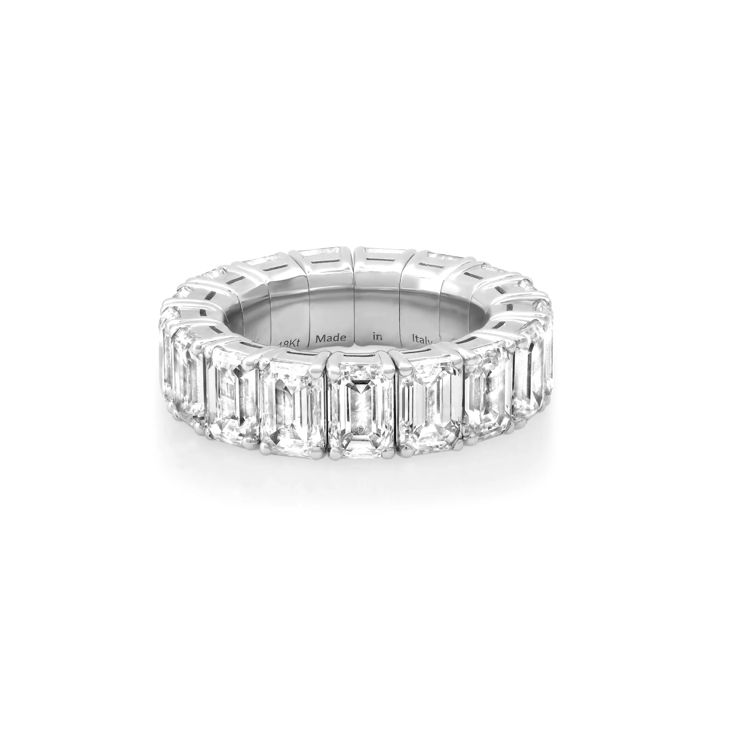 18K Gold Stretch Emerald Cut Diamond Eternity Rings