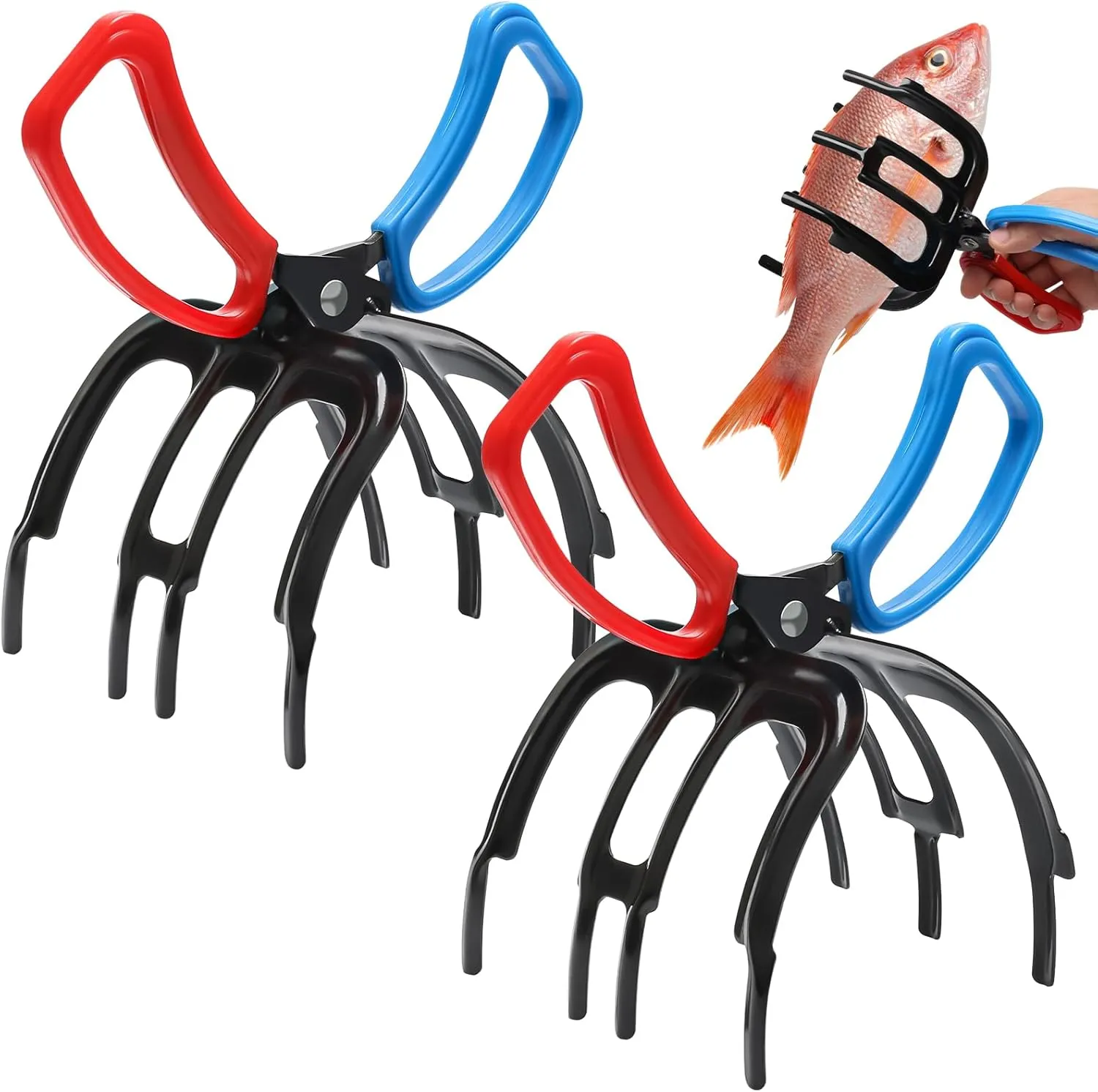 2 Pack Fish Gripper, Non-Slip 3 Claw Metal Fishing Pliers Gripper for Fish Control Clamp, Colorful Fishing Claw Grabber Holder