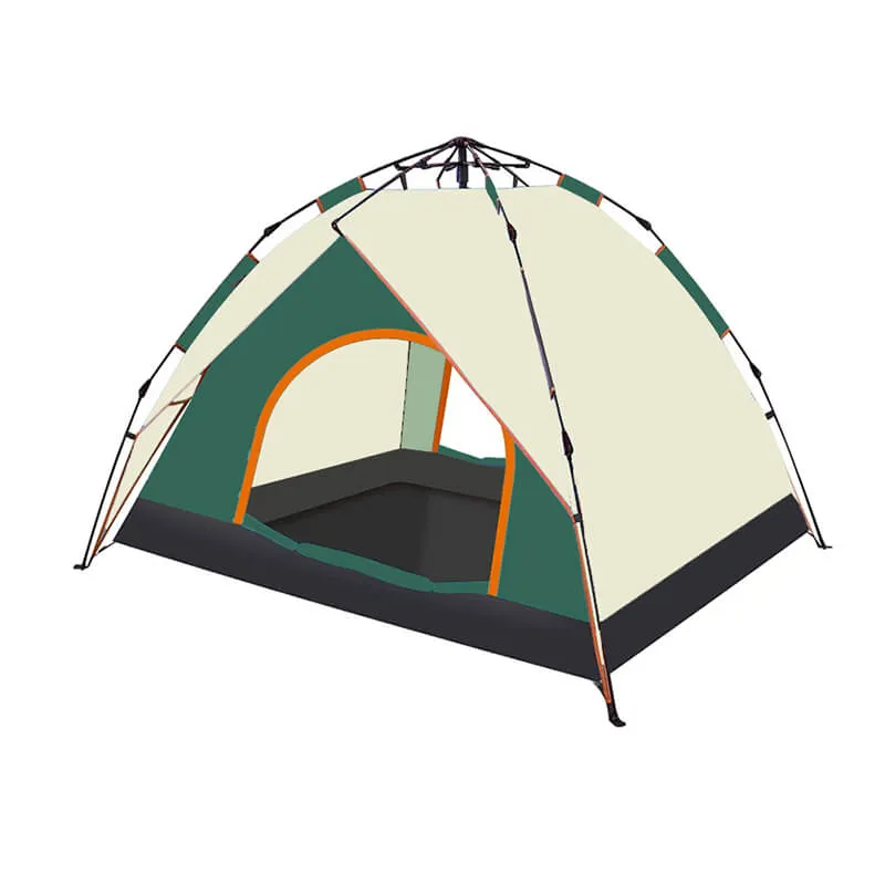 4 Person Green & Beige Double Layer Outdoor Dome Tent - 90.6"L