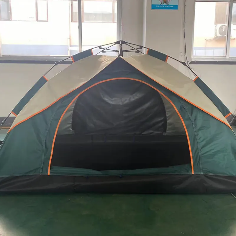 4 Person Green & Beige Double Layer Outdoor Dome Tent - 90.6"L