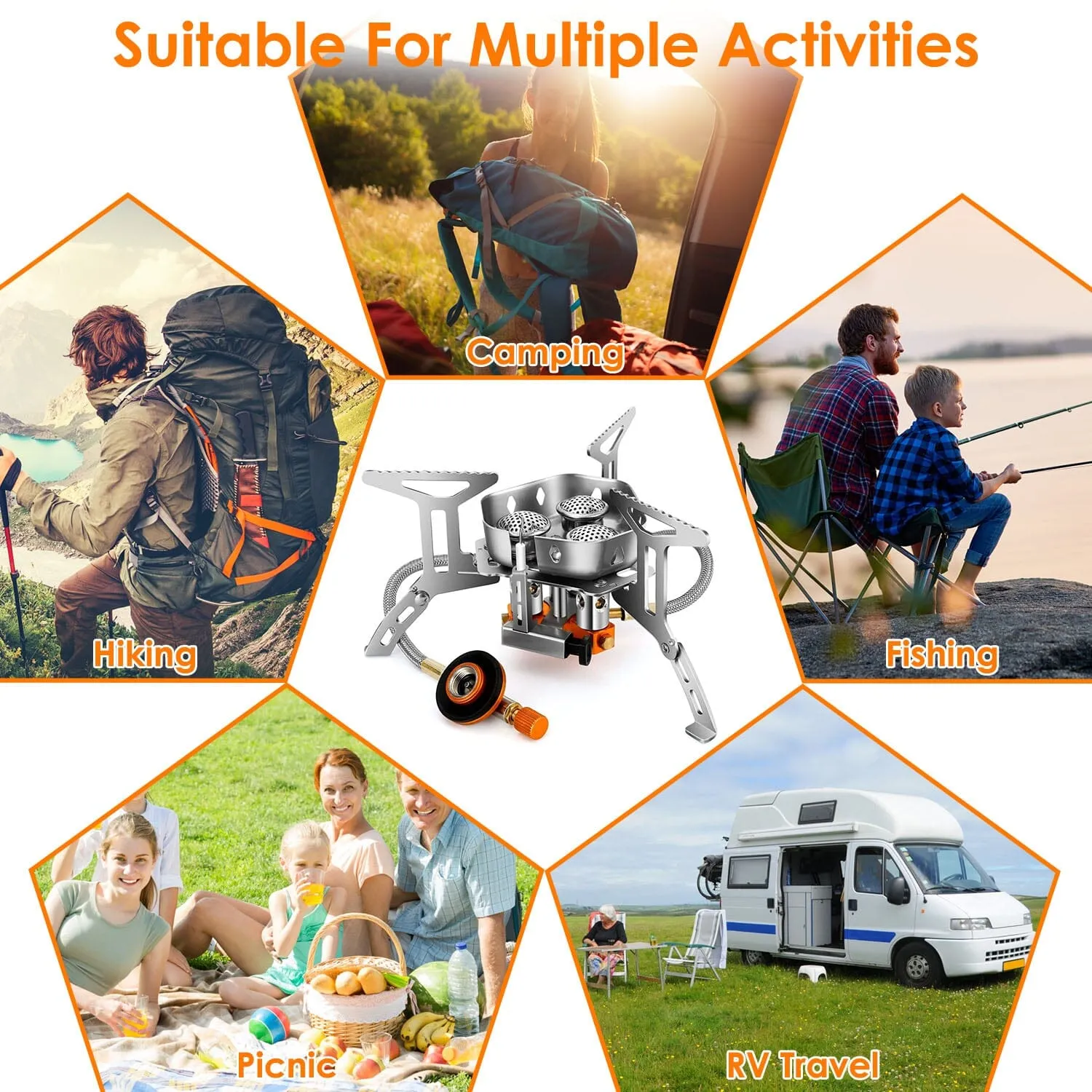 4000W Portable Camping Stove Foldable Powerful Gas Stove Backpacking Burner