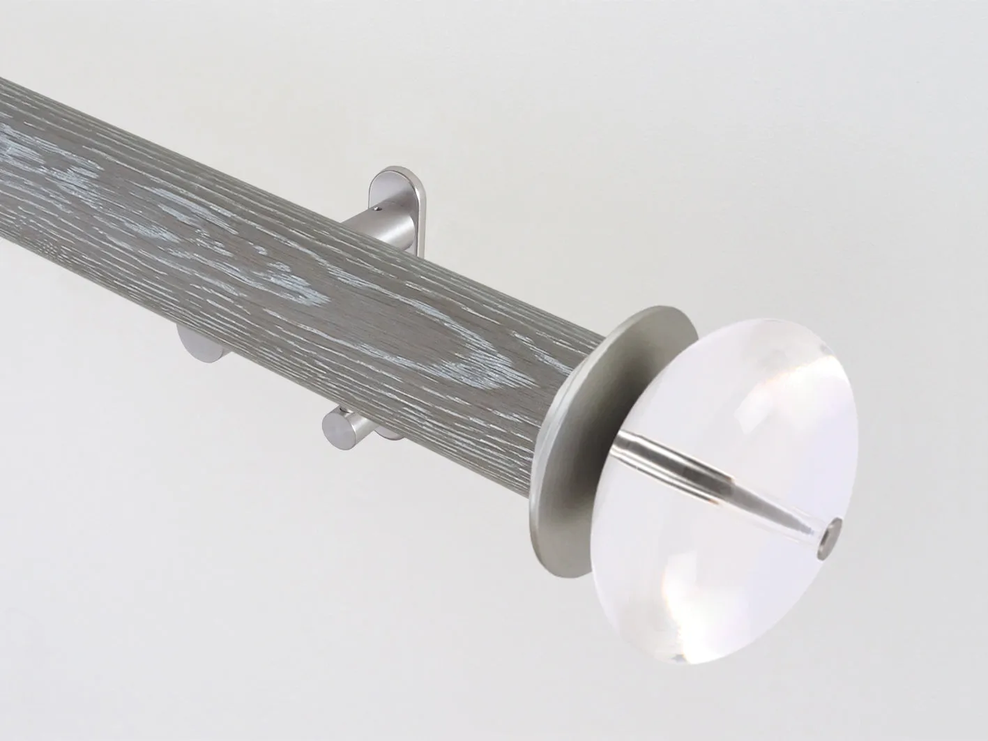 50mm dia. tracked smoked real oak wooden curtain pole set with acrylic ellipse finials