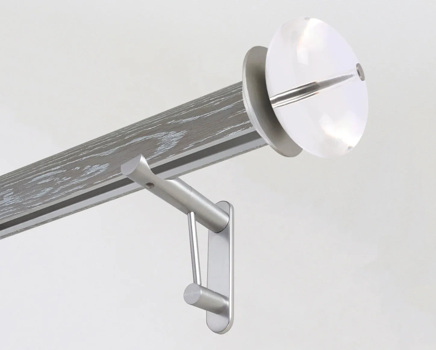 50mm dia. tracked smoked real oak wooden curtain pole set with acrylic ellipse finials