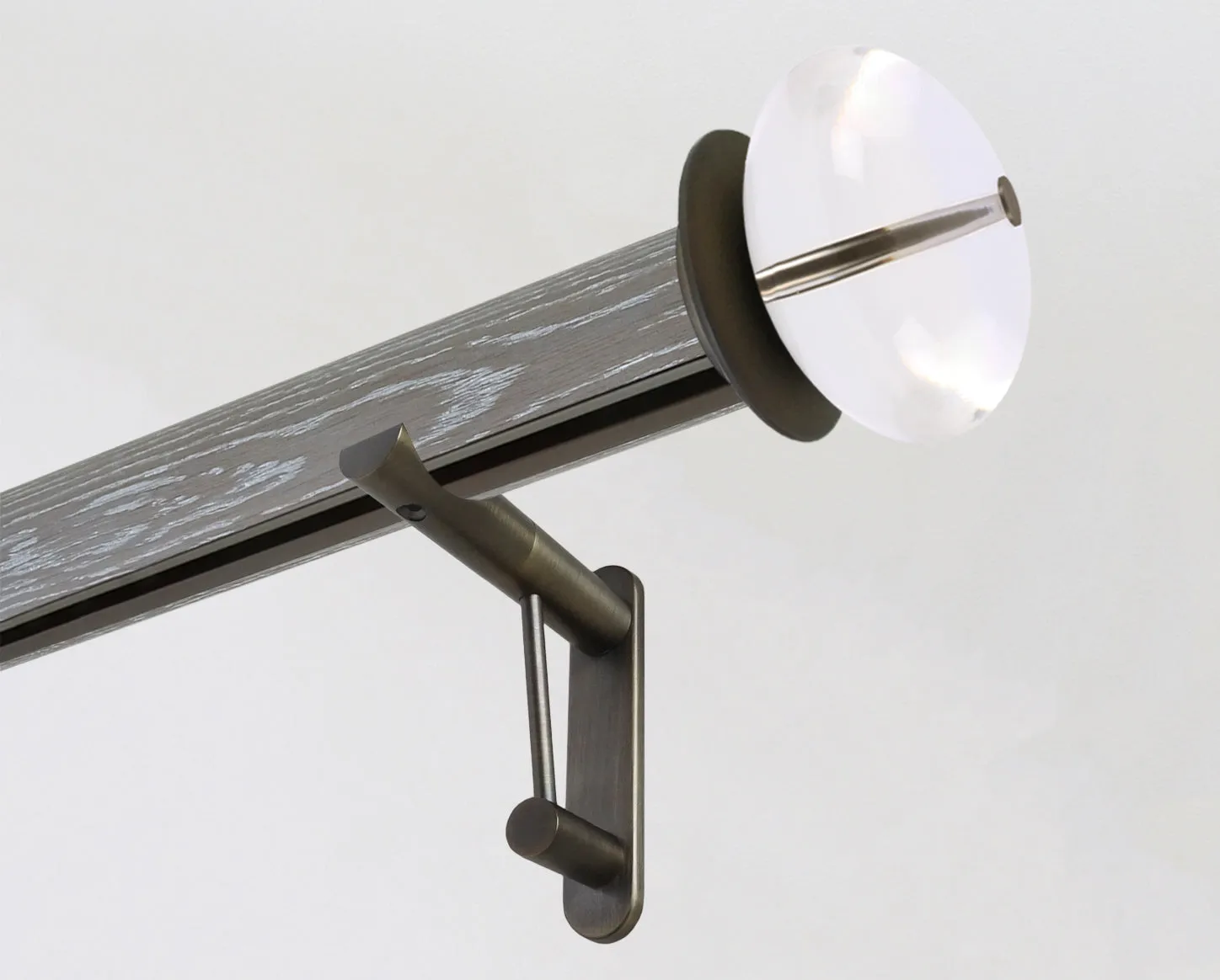 50mm dia. tracked smoked real oak wooden curtain pole set with acrylic ellipse finials