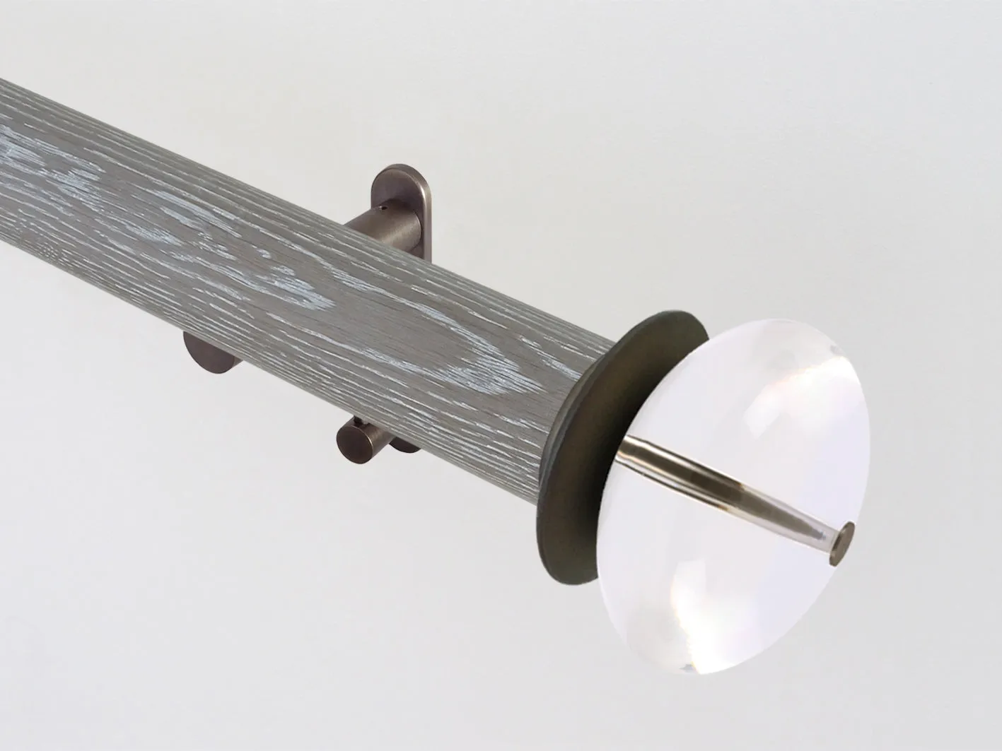 50mm dia. tracked smoked real oak wooden curtain pole set with acrylic ellipse finials