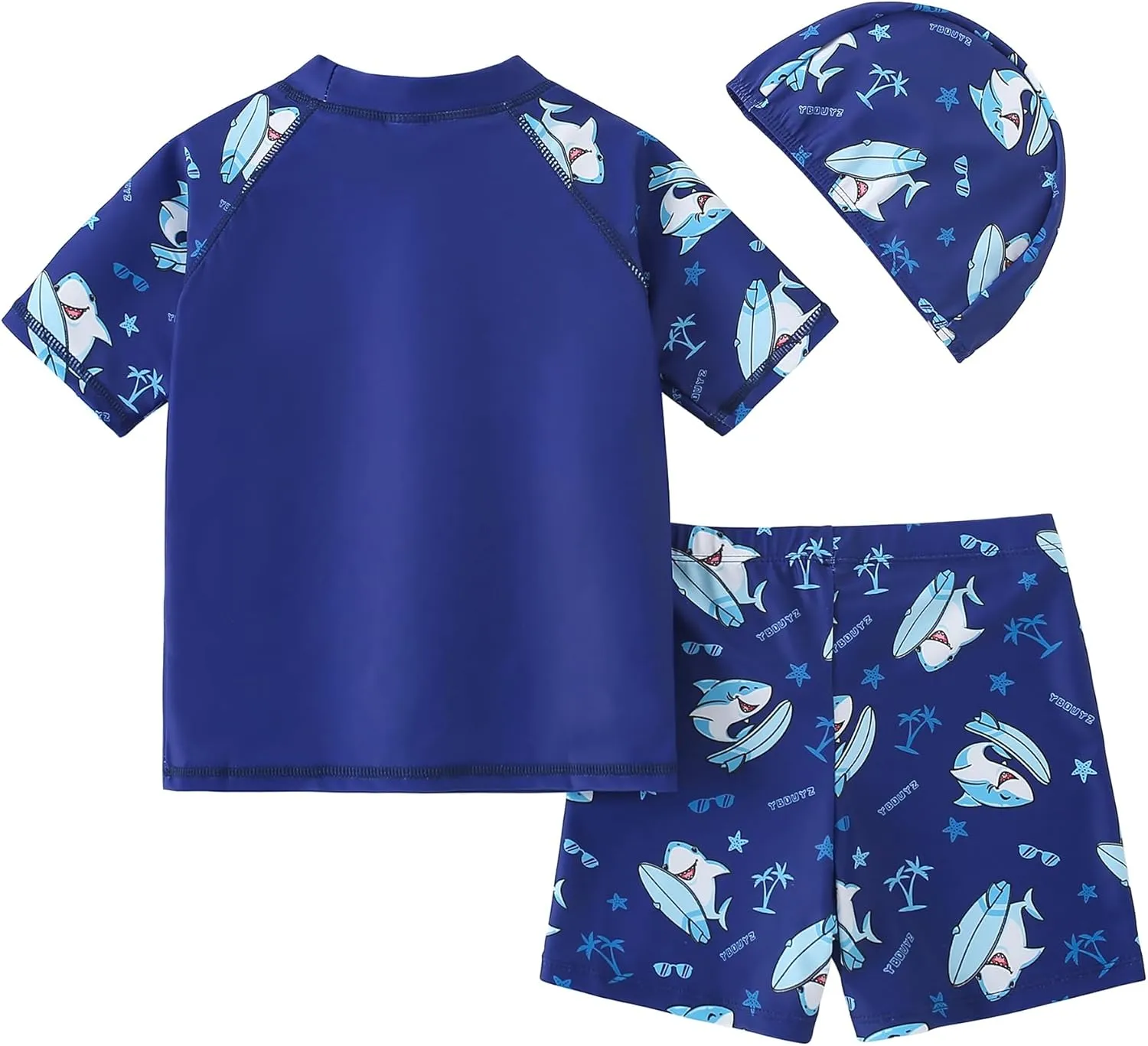AIWUHE Toddler Boys Swimsuit Set Rash Guard Boys' Swimwear Two Piece Bathing Suit and Swim Trunk with Hat UPF 50  3-8Y