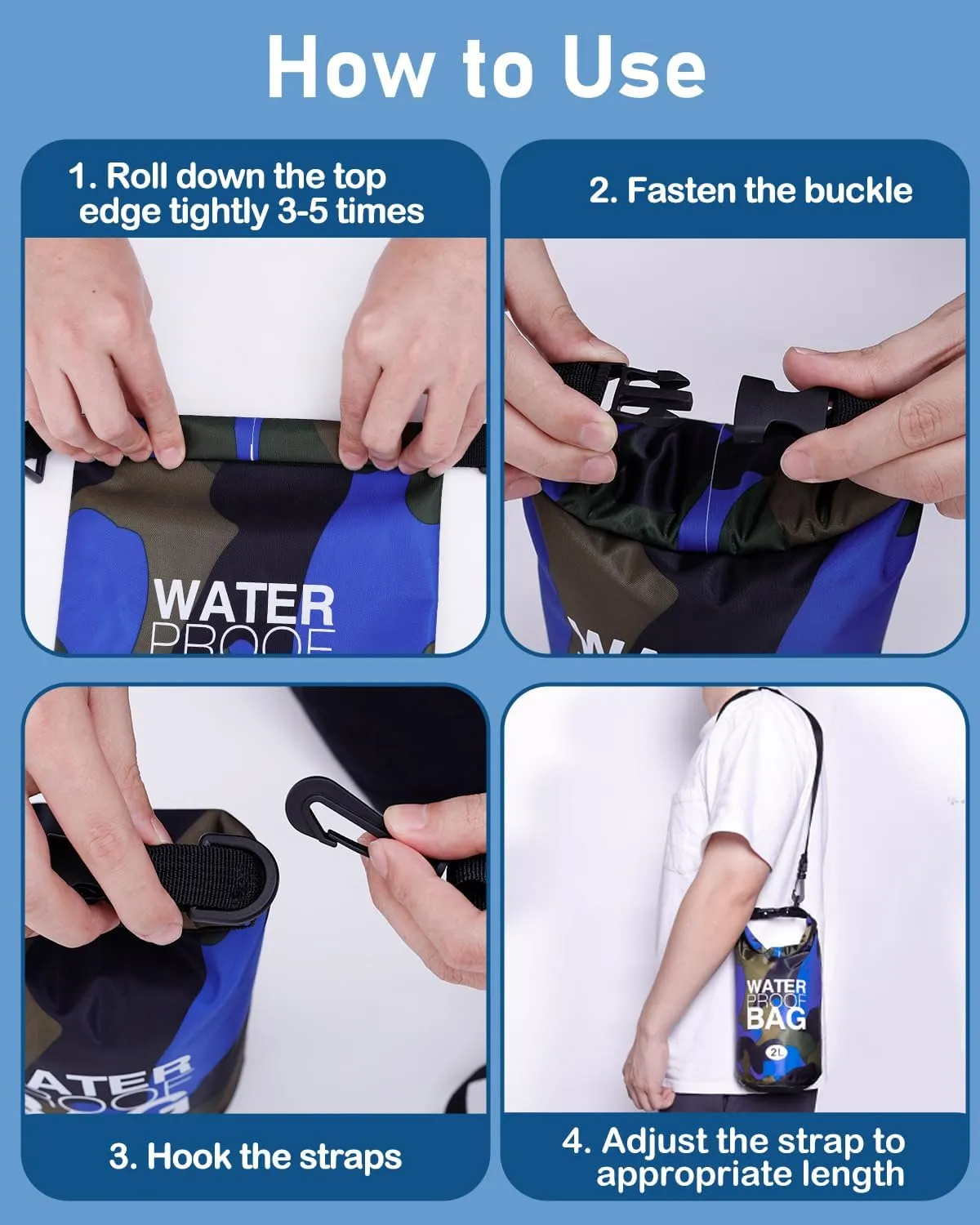 babygoal Waterproof Wet Bag and Dry Bag, Roll Top Waterproof 2L Backpack Sack for Travel,Swimming,Kayaking, Beach, Rafting, Boating, Hiking, Camping and Fishing 2WLL04-B