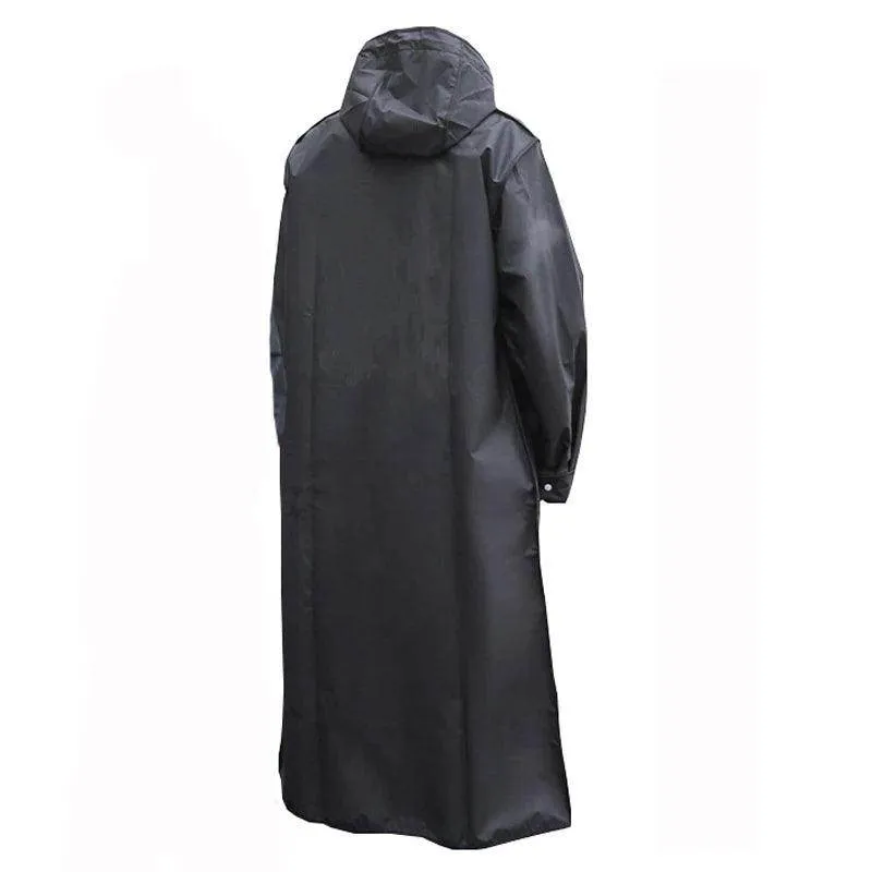 Black Adult Waterproof Long Raincoat Women Men Hooded Rain