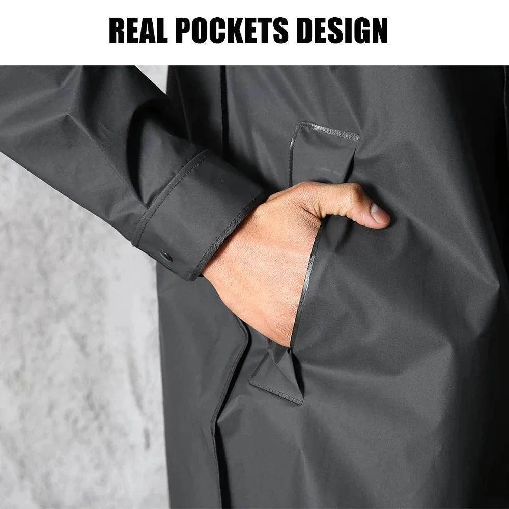 Black Adult Waterproof Long Raincoat Women Men Hooded Rain