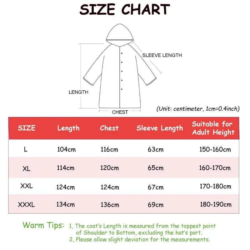 Black Adult Waterproof Long Raincoat Women Men Hooded Rain