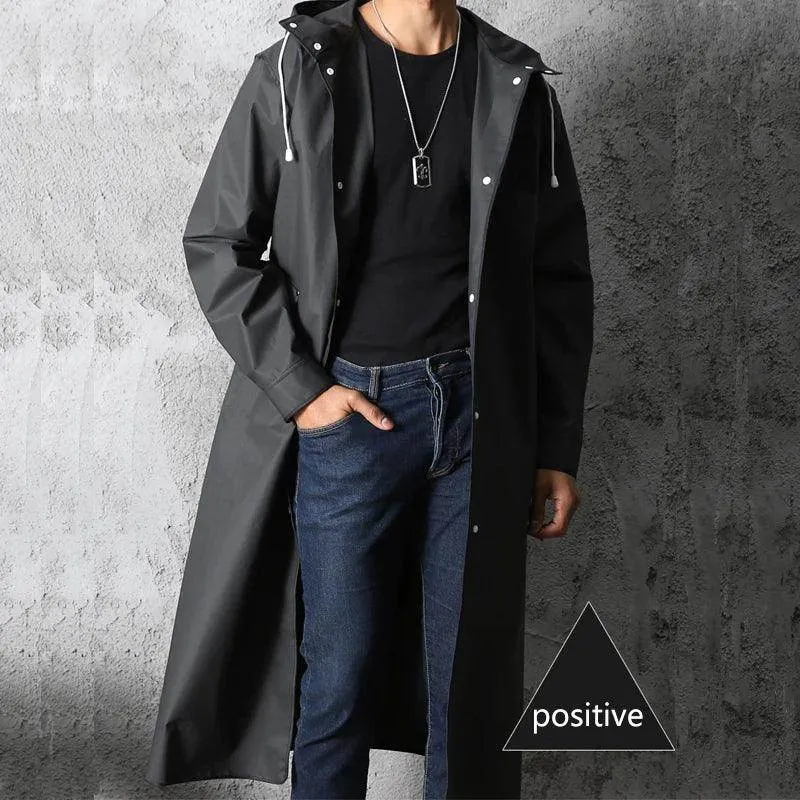 Black Adult Waterproof Long Raincoat Women Men Hooded Rain