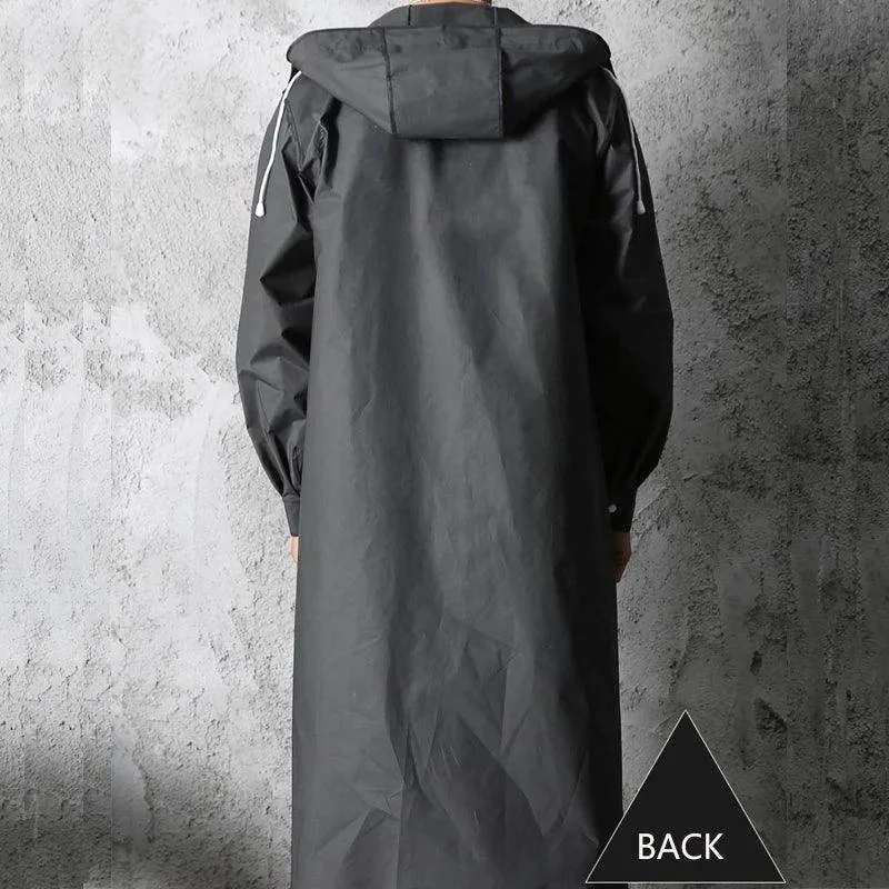 Black Adult Waterproof Long Raincoat Women Men Hooded Rain