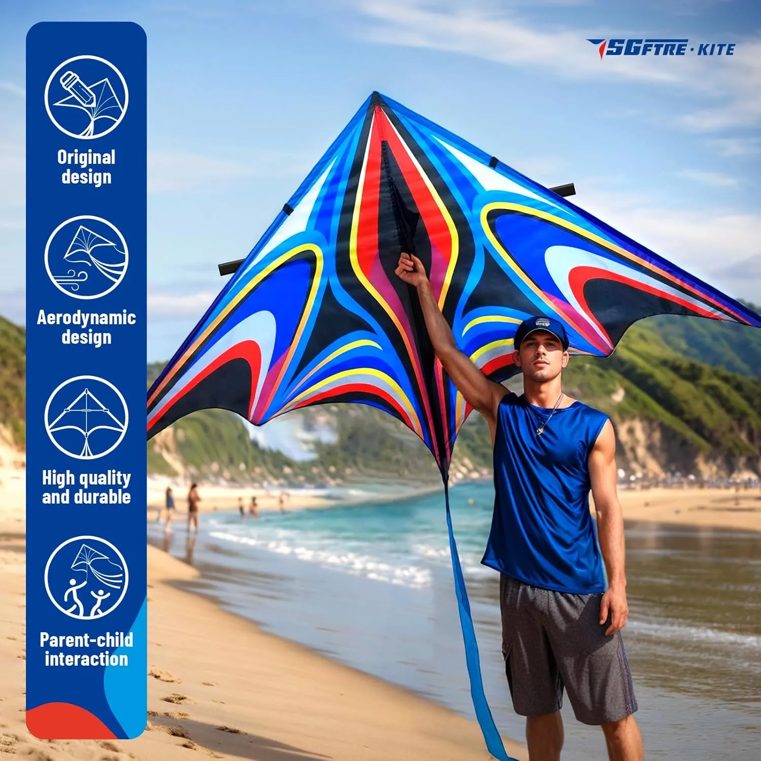 Blue Large Delta Kite for AdultsExtremely Easy to Fly for BeginnersKites for Beach Trip Park Family Outdoor Activities (2.8m Large Power Triancle-Blue)