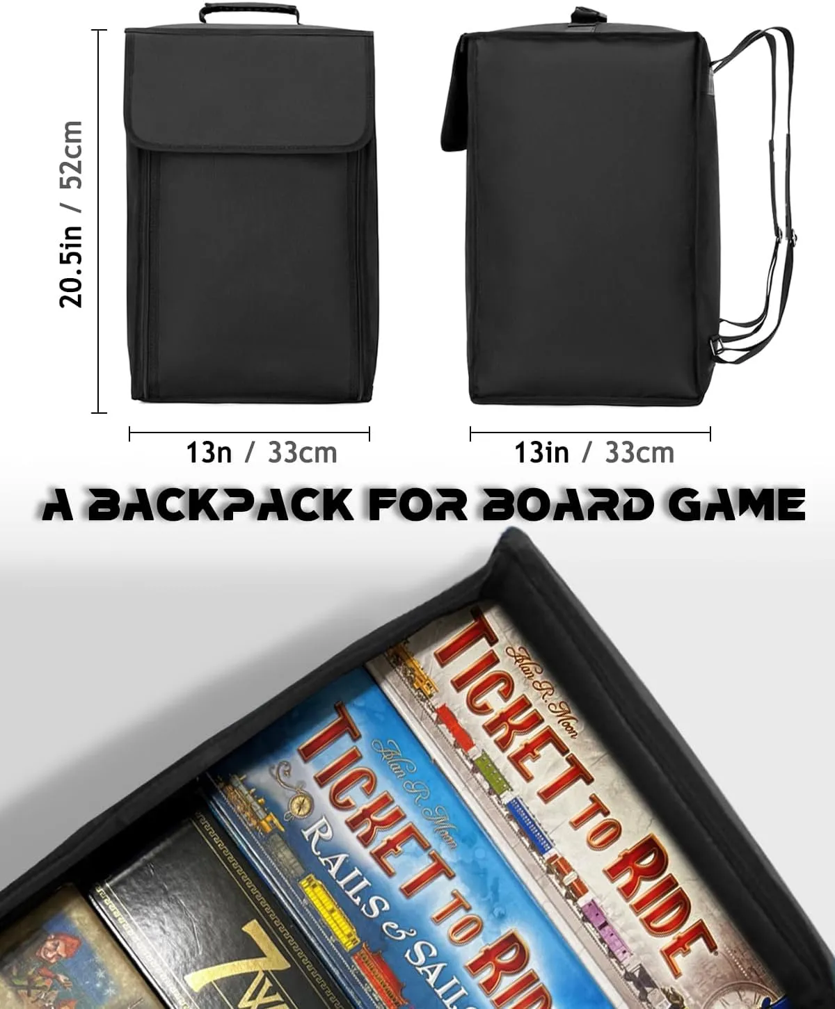 Board Game Backpack - Water-Resistant Oxford Fabric with Convertible Handheld/Backpack Design, 13" L x 13" W x 20.5" H Tear-Proof Travel Storage for Tabletop Gaming Accessories