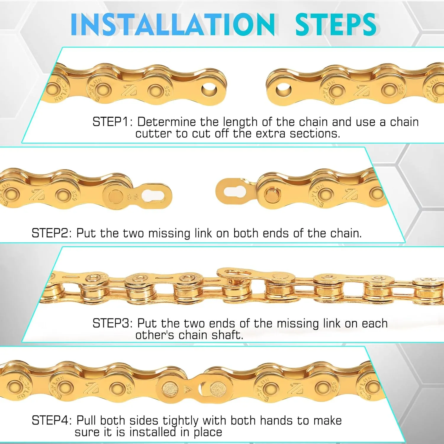 BUCKLOS 6/7/8/9/10/11/12 Speed Bike Chain,Bicycle Chain for Road Bike/E-Bike/Mountain Bike/MTB/Shimano SRAM,Half/Full Hollow Bike Chain Silver/Gold 1/2 x 11/128 Inch 116 Links with Quick Link