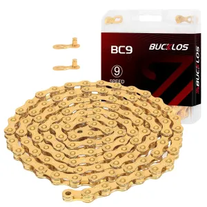 BUCKLOS 6/7/8/9/10/11/12 Speed Bike Chain,Bicycle Chain for Road Bike/E-Bike/Mountain Bike/MTB/Shimano SRAM,Half/Full Hollow Bike Chain Silver/Gold 1/2 x 11/128 Inch 116 Links with Quick Link