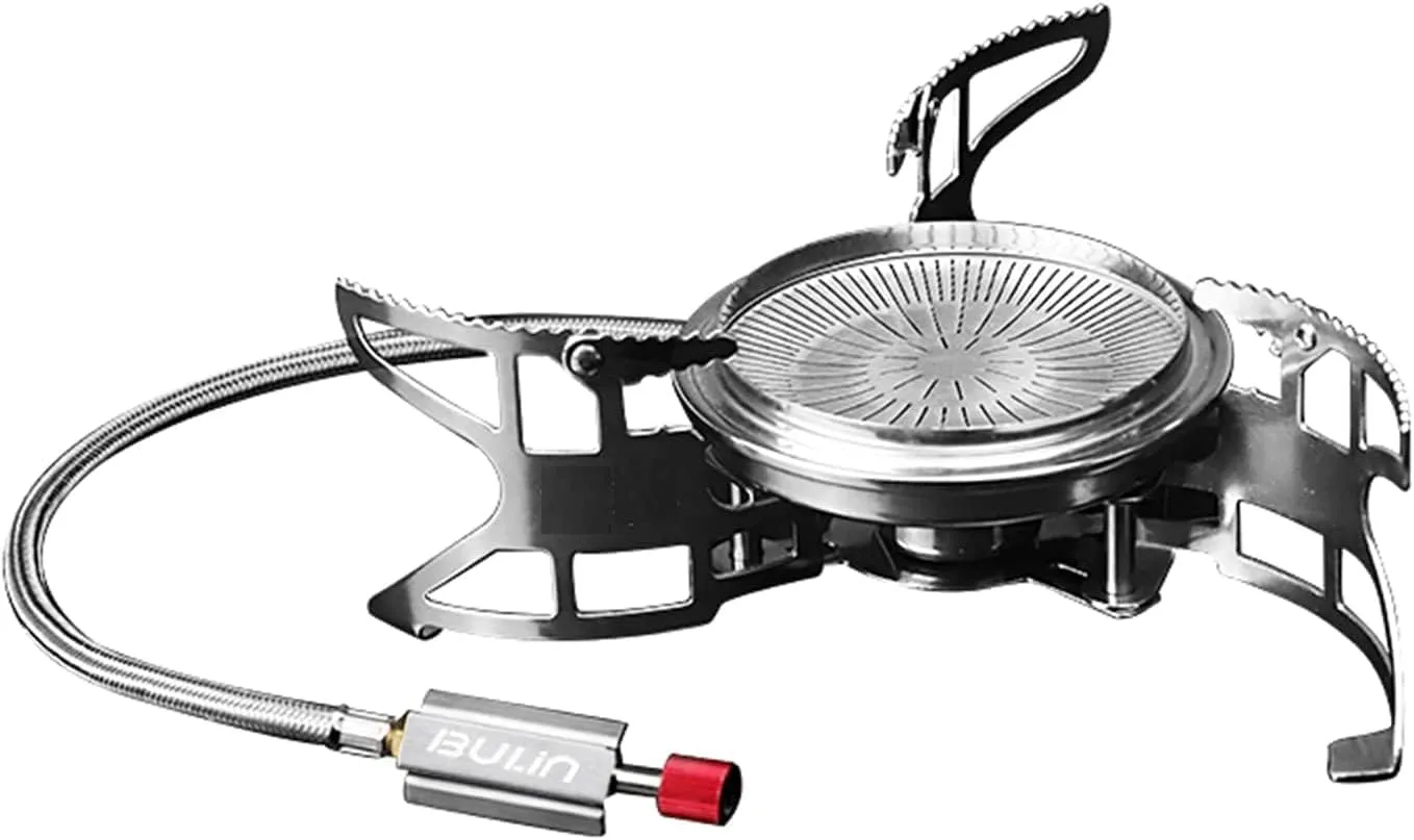 Bulin Camping Stove Backpacking Stove Portable Gas Stove with Piezo Ignition. 3800W Foldable Lightweight Cookware Outdoor Stove with Fuel Canister Adapter, Burner Kit for Camping Hiking Cooking