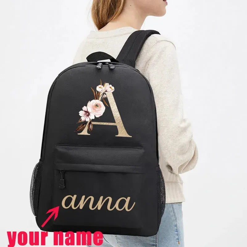 Canvas High School Backpack with Custom Letter Name