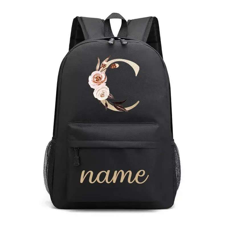 Canvas High School Backpack with Custom Letter Name