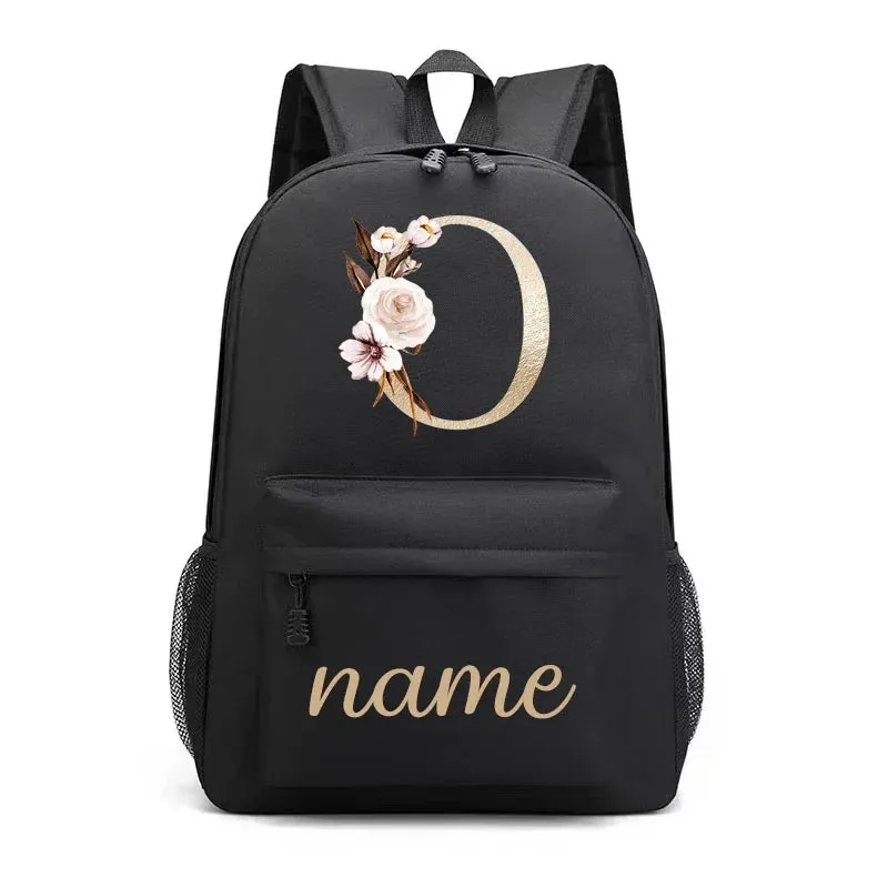 Canvas High School Backpack with Custom Letter Name