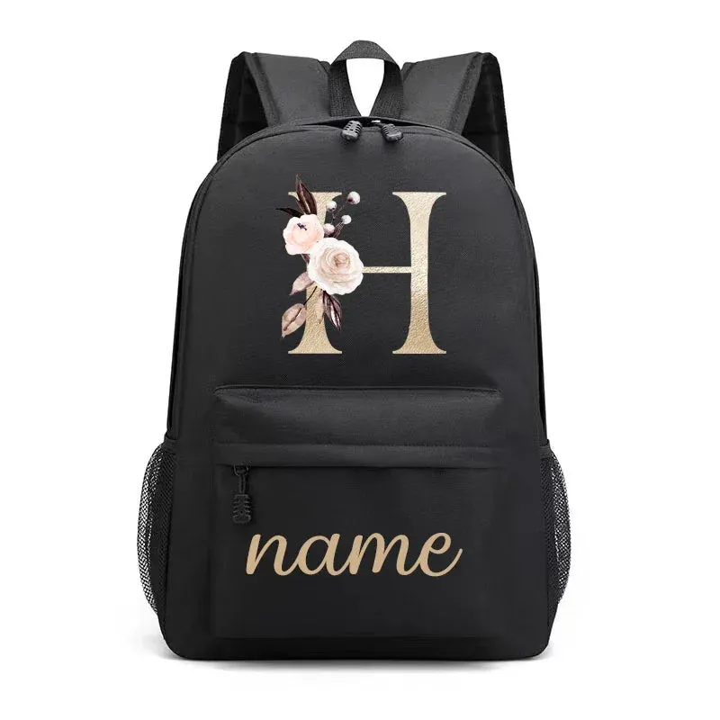 Canvas High School Backpack with Custom Letter Name