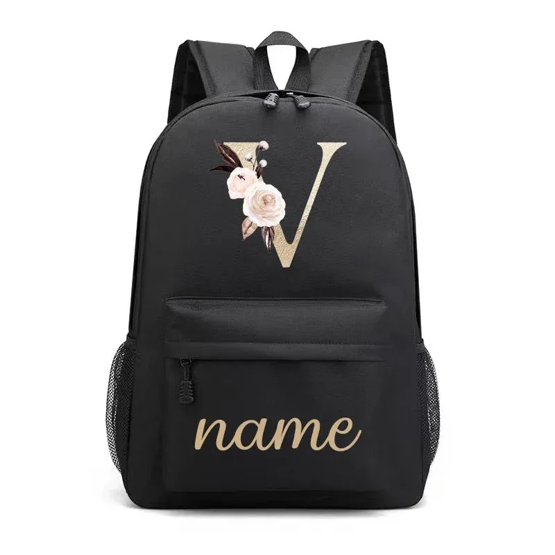Canvas High School Backpack with Custom Letter Name