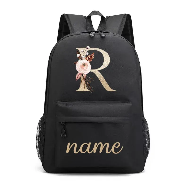 Canvas High School Backpack with Custom Letter Name