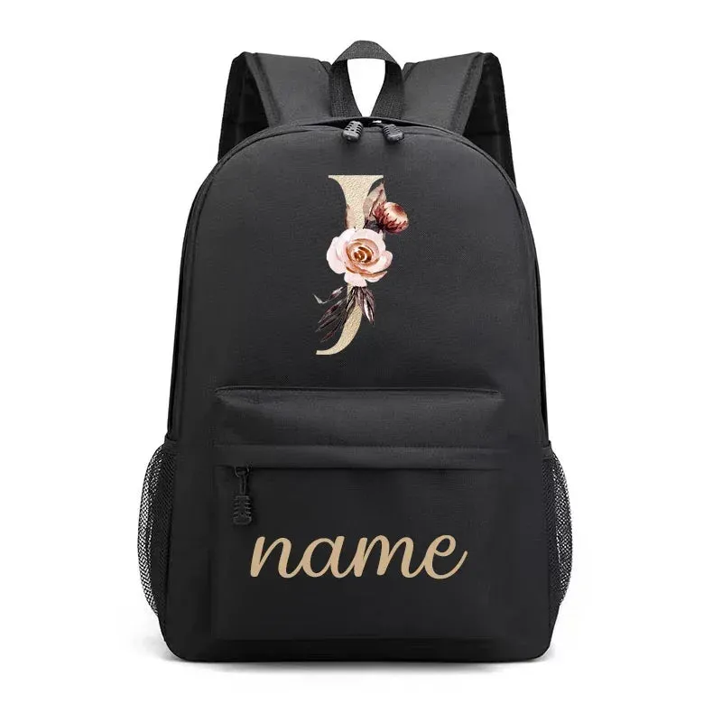 Canvas High School Backpack with Custom Letter Name