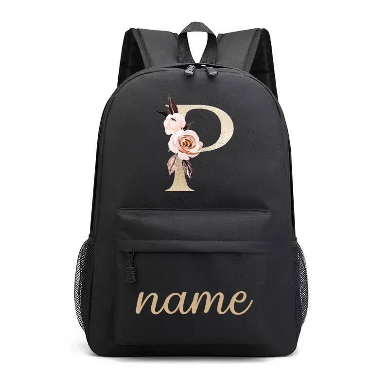 Canvas High School Backpack with Custom Letter Name