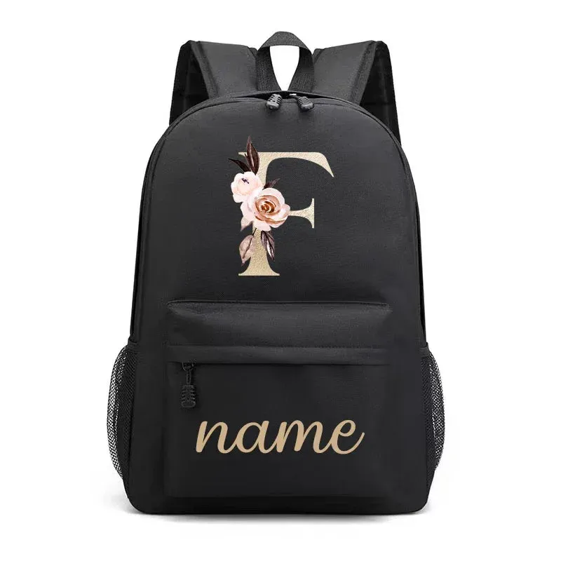 Canvas High School Backpack with Custom Letter Name