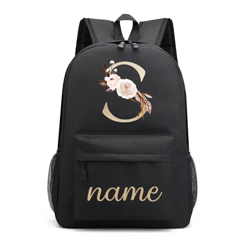 Canvas High School Backpack with Custom Letter Name