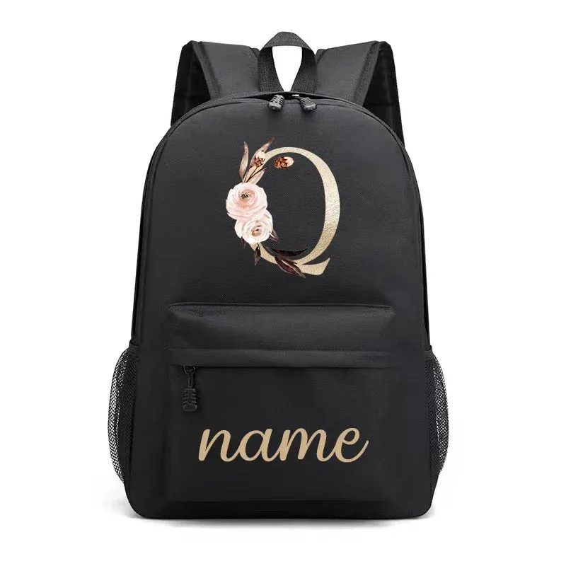 Canvas High School Backpack with Custom Letter Name