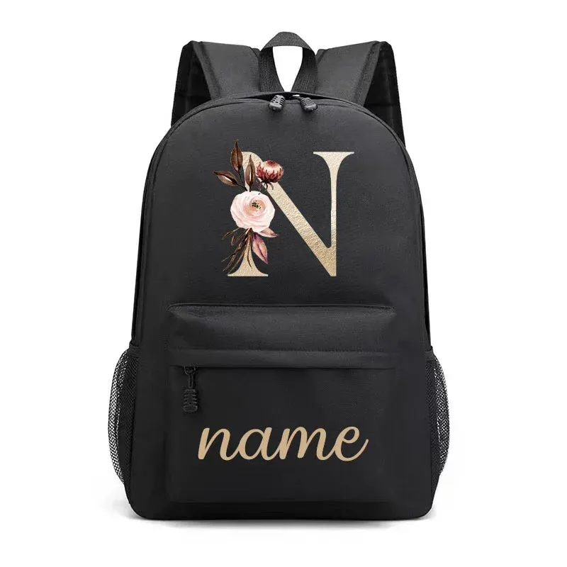 Canvas High School Backpack with Custom Letter Name
