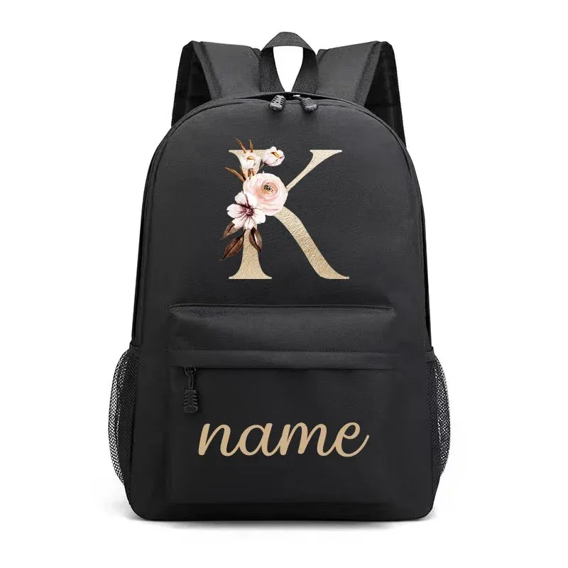 Canvas High School Backpack with Custom Letter Name