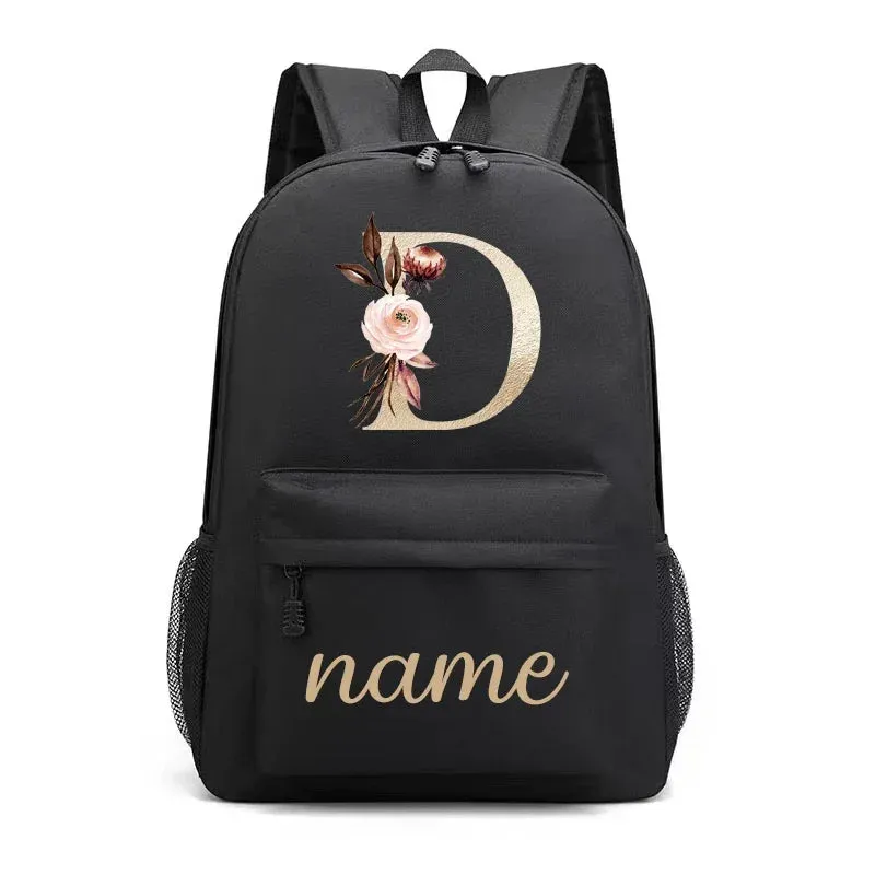 Canvas High School Backpack with Custom Letter Name