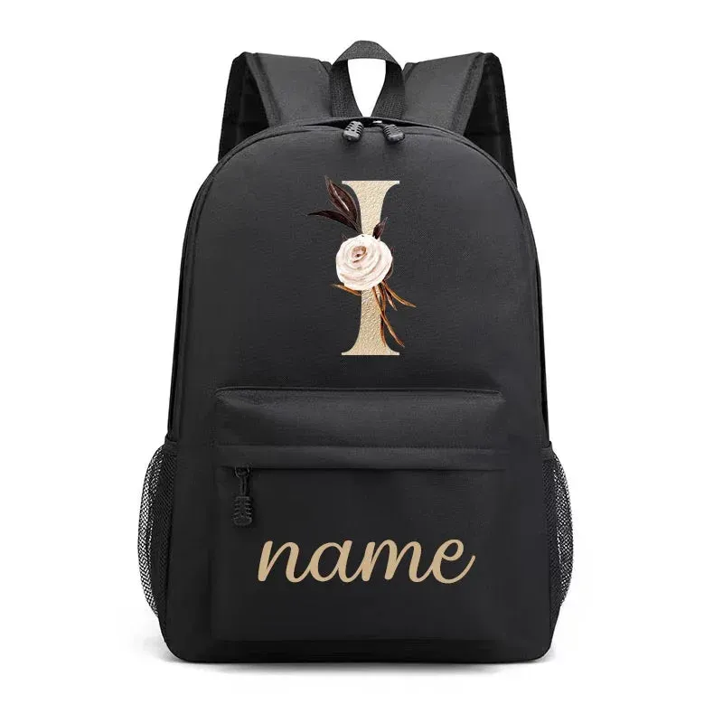 Canvas High School Backpack with Custom Letter Name