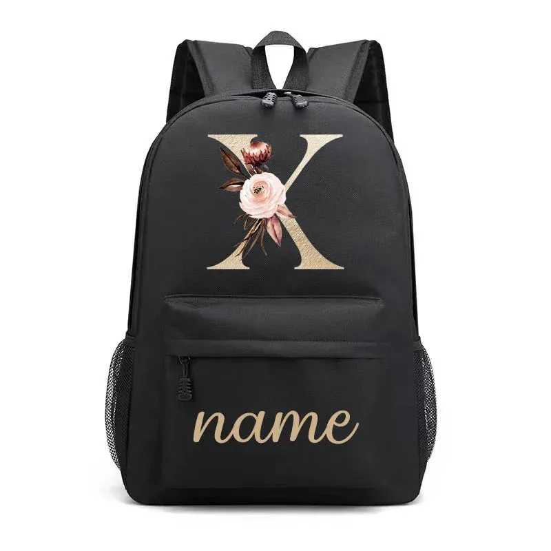 Canvas High School Backpack with Custom Letter Name