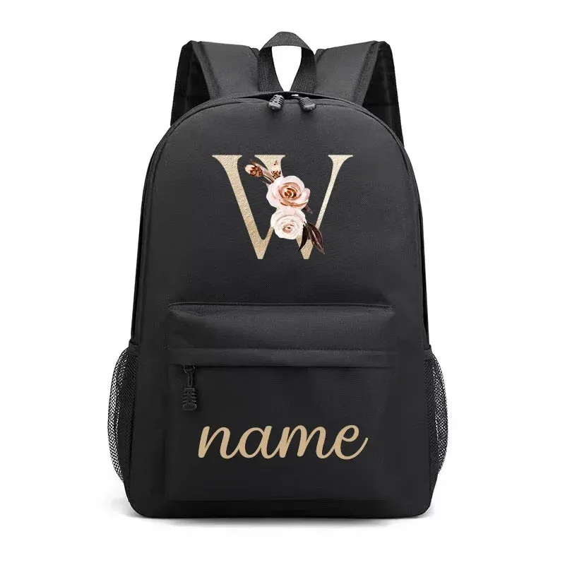 Canvas High School Backpack with Custom Letter Name