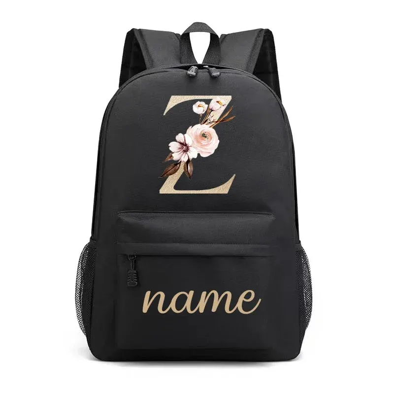 Canvas High School Backpack with Custom Letter Name