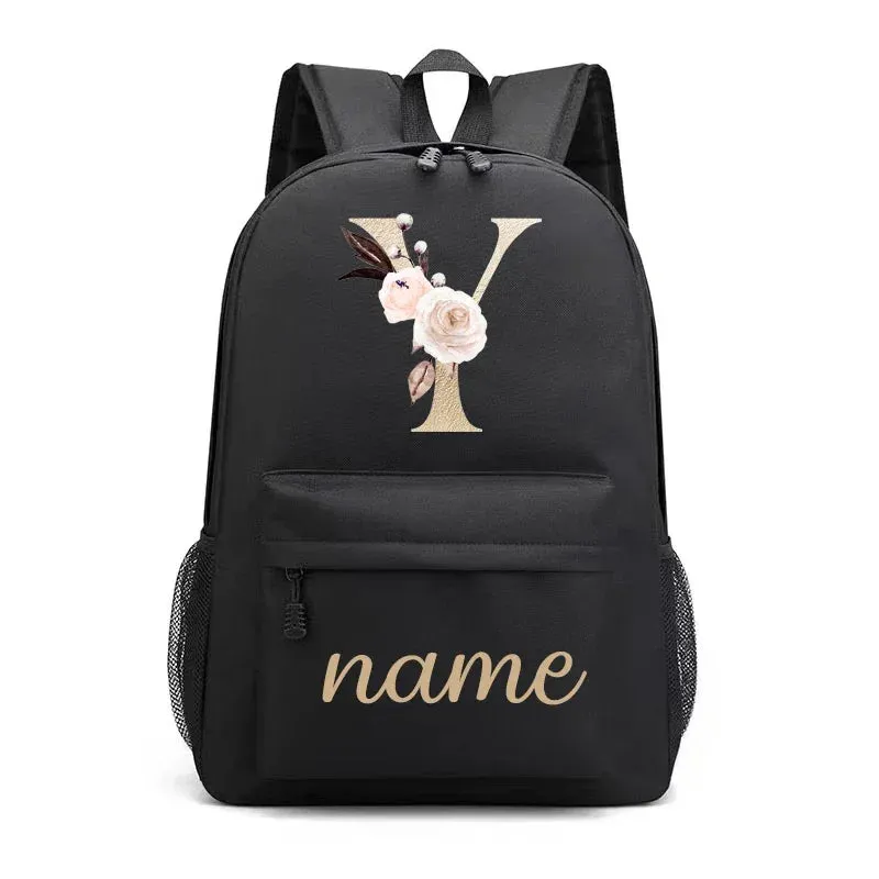 Canvas High School Backpack with Custom Letter Name