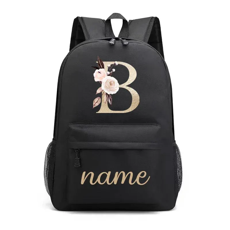 Canvas High School Backpack with Custom Letter Name