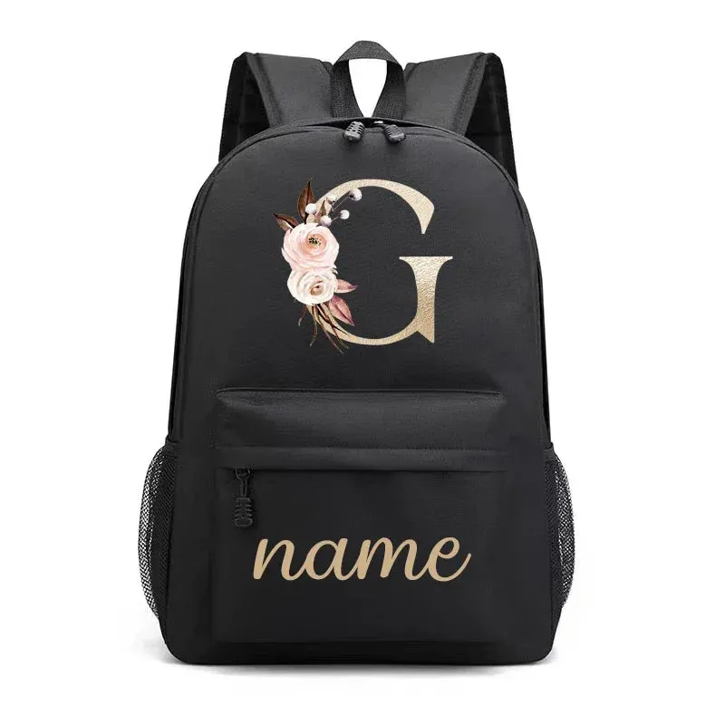 Canvas High School Backpack with Custom Letter Name