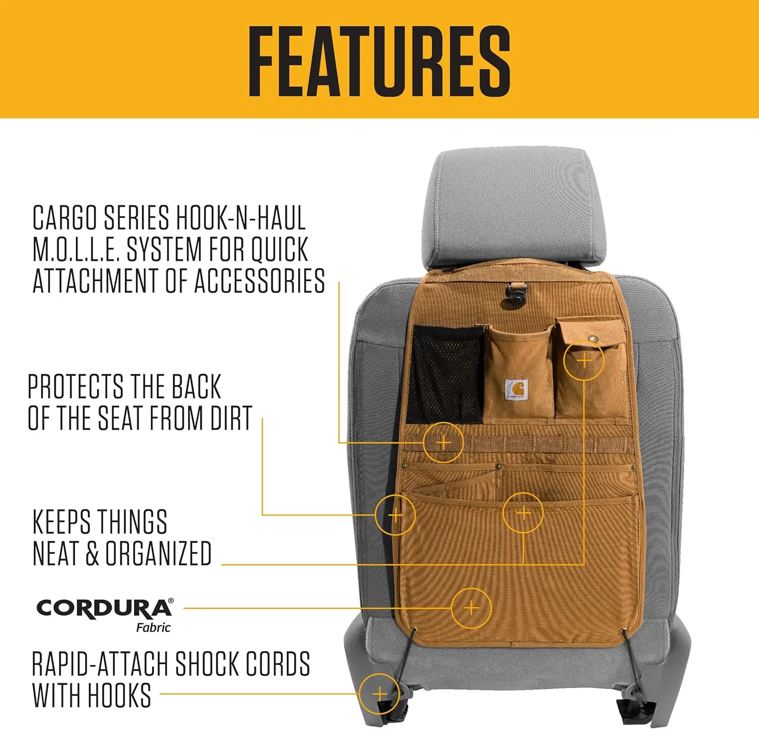 Carhartt Universal Nylon Duck Seat Back Organizer, Gravel