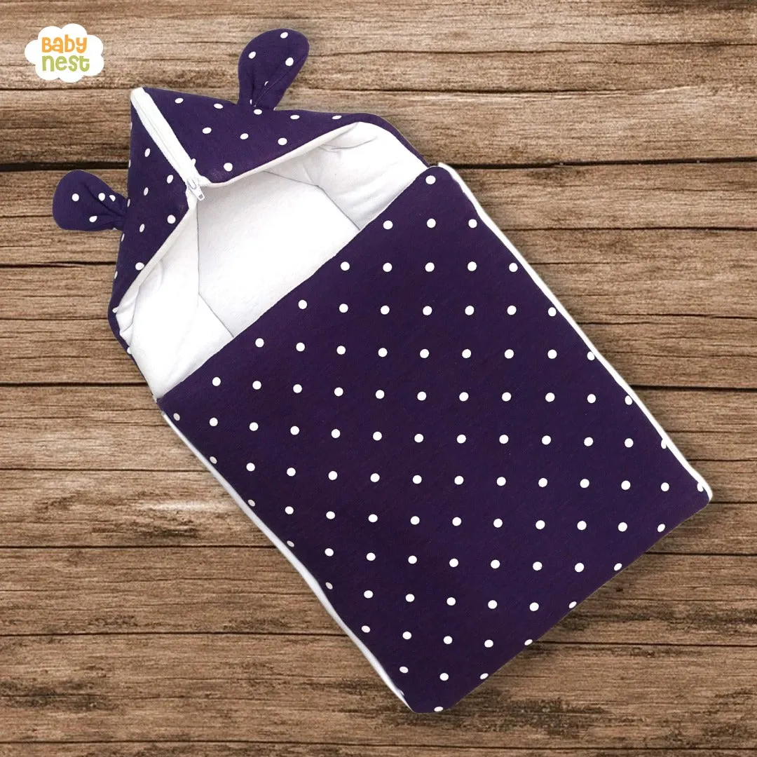 Classic Purple Polka Dot Hooded Bear Carry Nest & Sleeping Bag