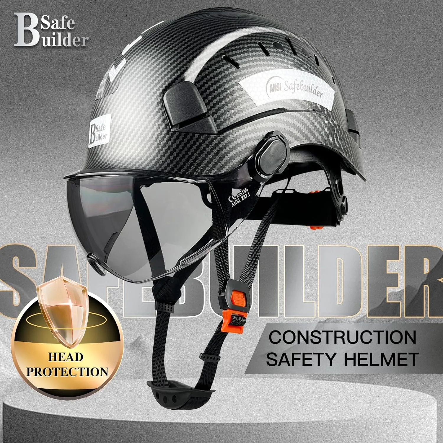 Construction Safety Helmet with Visor ABS Hard Hat Adjustable Ventilation Hardhats Industrial Work Head Protection for Men Certified ANSI/ISEA Z89.1