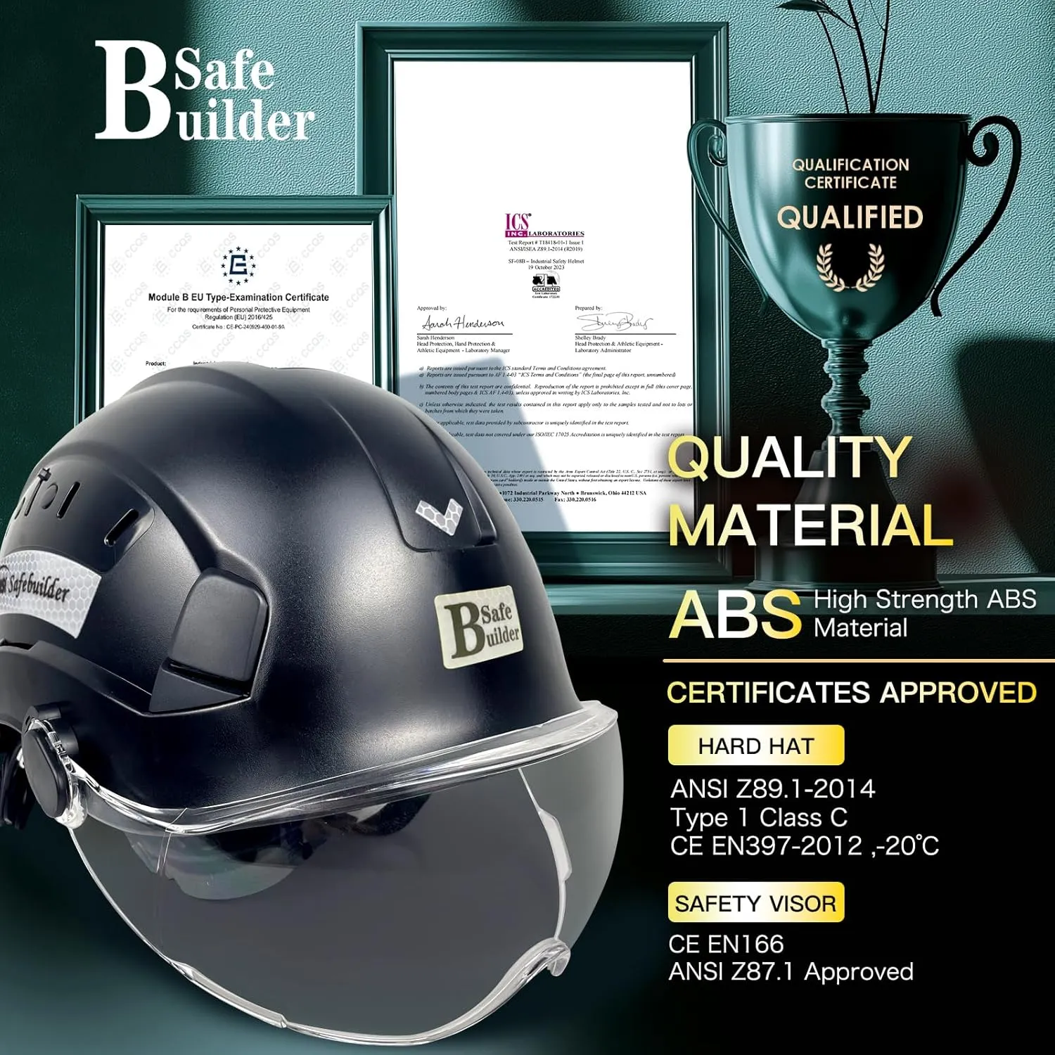 Construction Safety Helmet with Visor ABS Hard Hat Adjustable Ventilation Hardhats Industrial Work Head Protection for Men Certified ANSI/ISEA Z89.1